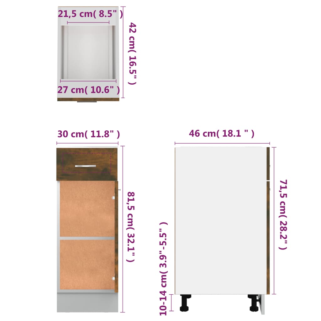 Unterschrank mit Schublade Räuchereiche 30x46x81,5 cm