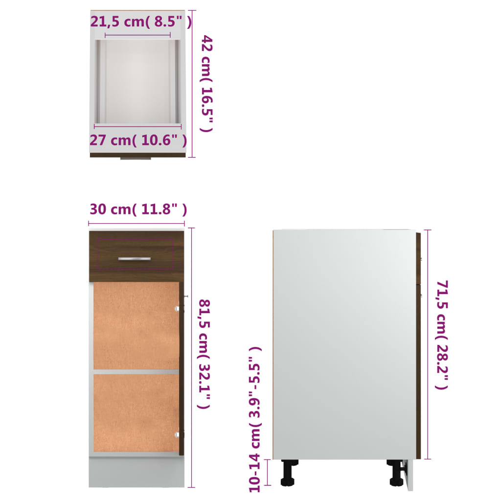 Unterschrank mit Schublade Braun Eichen-Optik 30x46x81,5 cm