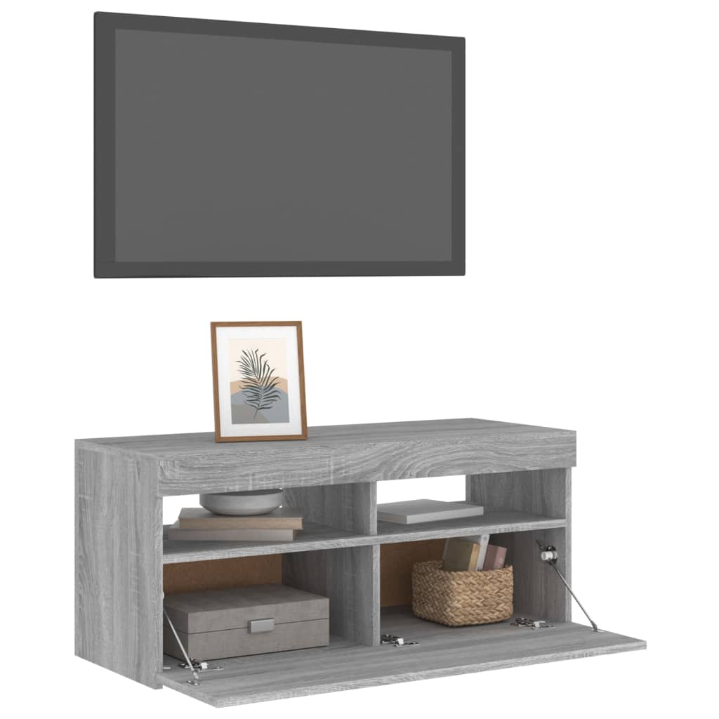 TV-Schrank mit LED-Leuchten Grau Sonoma 90x35x40 cm