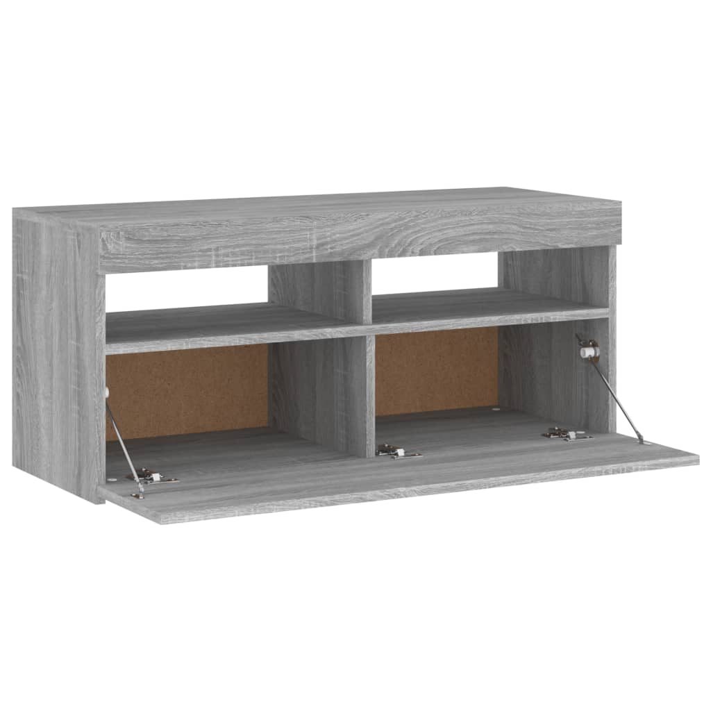 TV-Schrank mit LED-Leuchten Grau Sonoma 90x35x40 cm