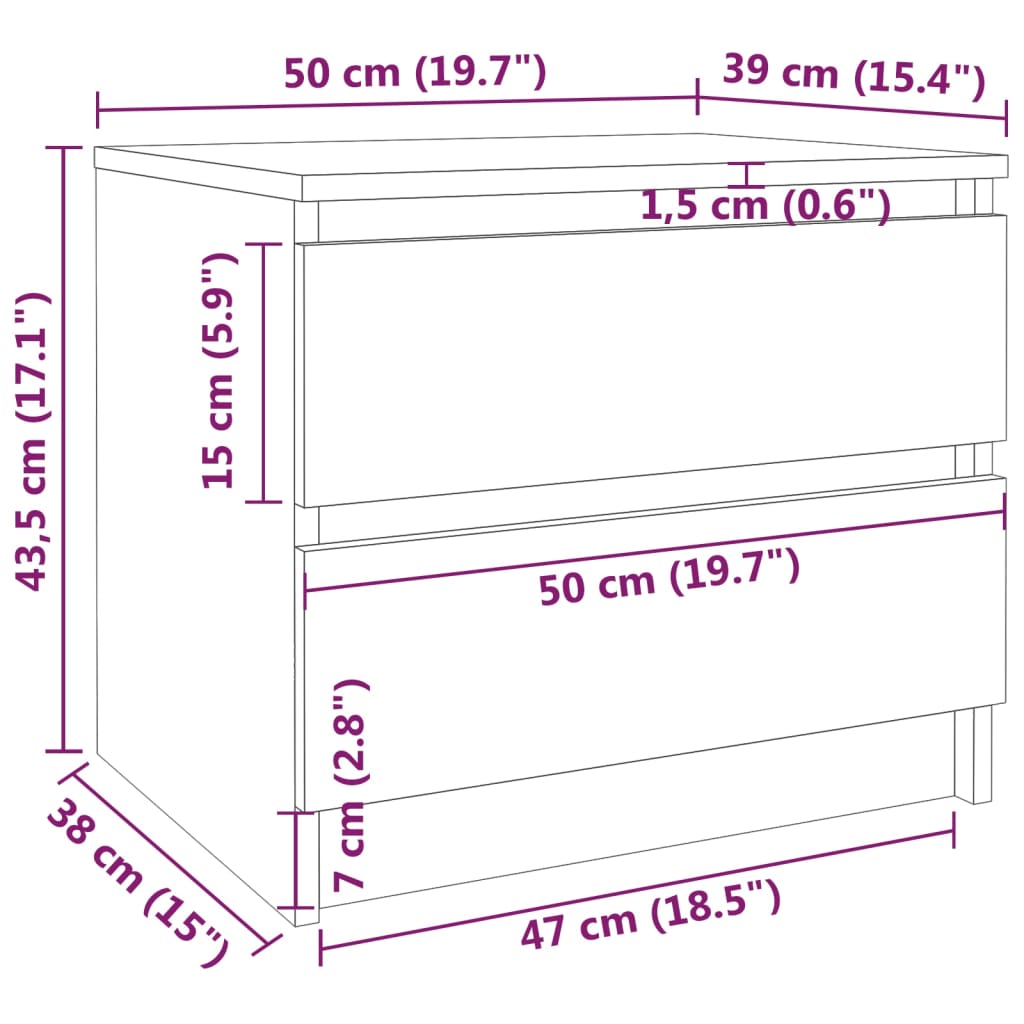 Nachttisch Braun Eichen-Optik 50x39x43,5 cm Holzwerkstoff