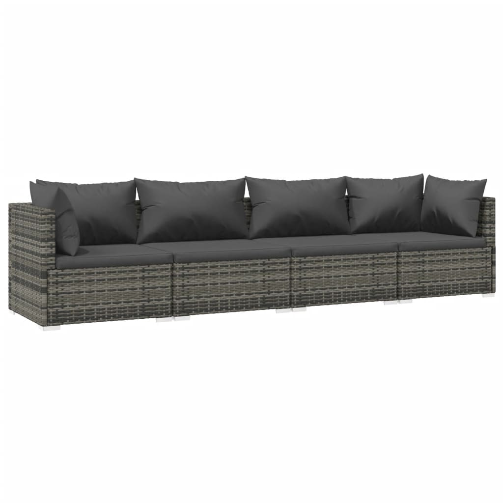 4-tlg. Garten-Lounge-Set mit Kissen Poly Rattan Grau