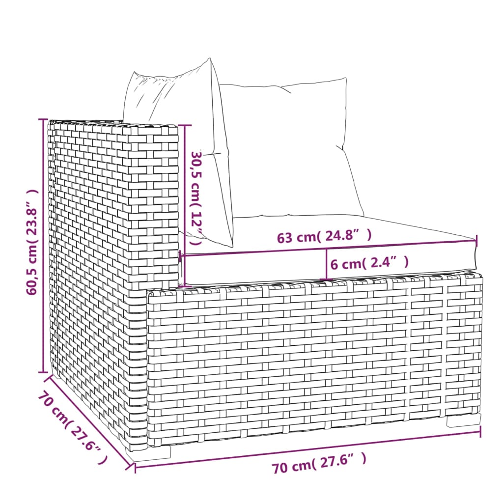 8-tlg. Garten-Lounge-Set mit Kissen Poly Rattan Grau