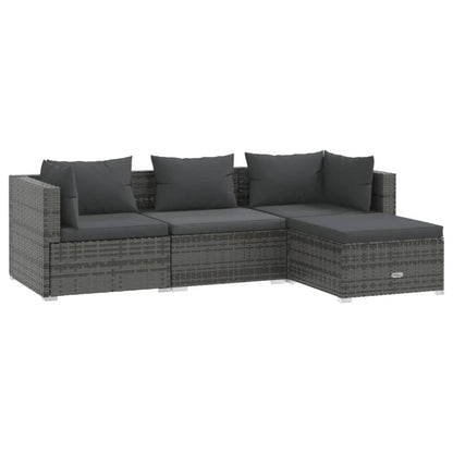 4-tlg. Garten-Lounge-Set mit Kissen Poly Rattan Grau