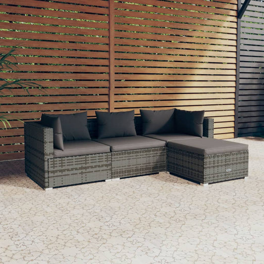 4-tlg. Garten-Lounge-Set mit Kissen Poly Rattan Grau