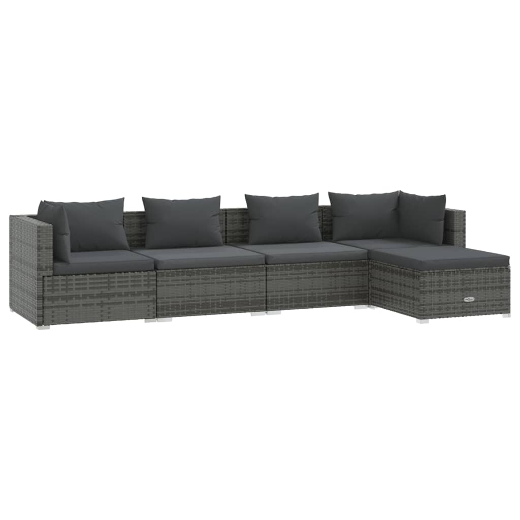 5-tlg. Garten-Lounge-Set mit Kissen Poly Rattan Grau