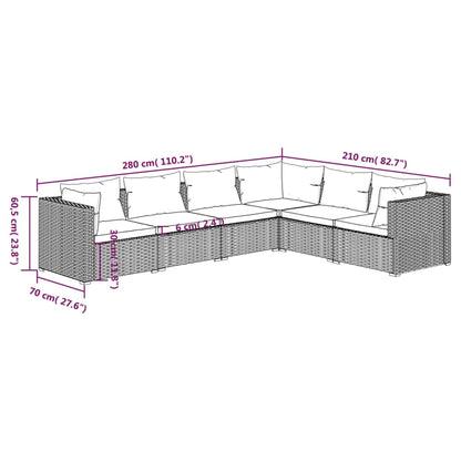 6-tlg. Garten-Lounge-Set mit Kissen Poly Rattan Grau