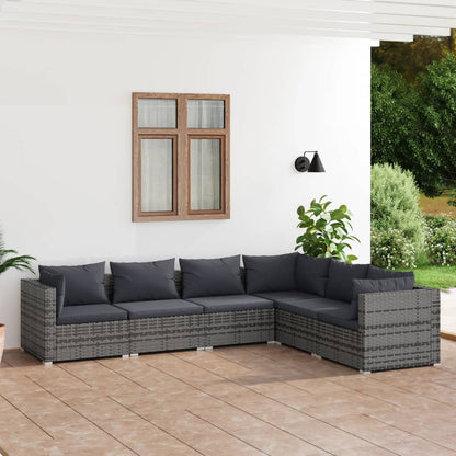 6-tlg. Garten-Lounge-Set mit Kissen Poly Rattan Grau