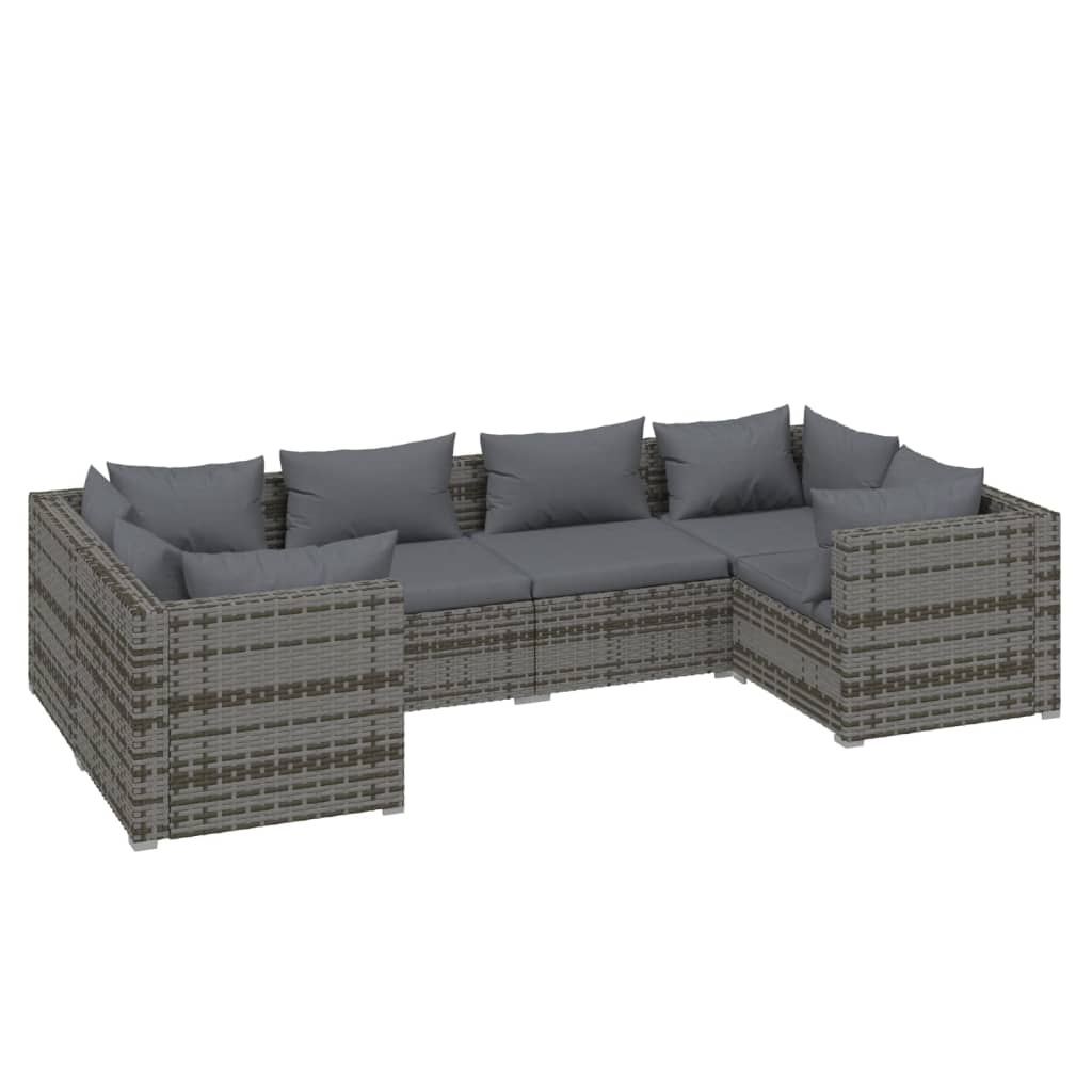 6-tlg. Garten-Lounge-Set mit Kissen Poly Rattan Grau