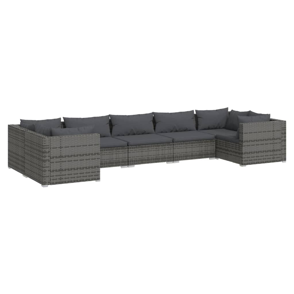 7-tlg. Garten-Lounge-Set mit Kissen Poly Rattan Grau