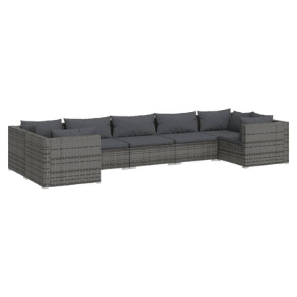 7-tlg. Garten-Lounge-Set mit Kissen Poly Rattan Grau