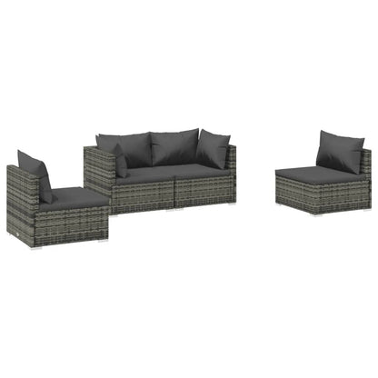 4-tlg. Garten-Lounge-Set mit Kissen Poly Rattan Grau