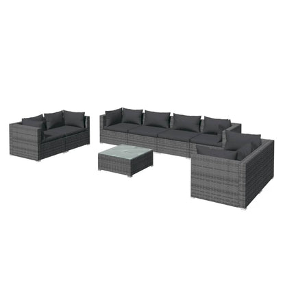 9-tlg. Garten-Lounge-Set mit Kissen Poly Rattan Grau