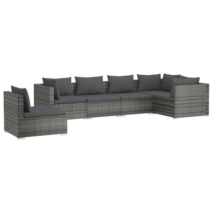 6-tlg. Garten-Lounge-Set mit Kissen Poly Rattan Grau