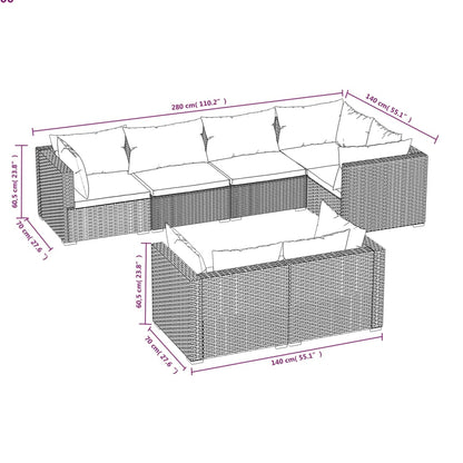 7-tlg. Garten-Lounge-Set mit Kissen Schwarz Poly Rattan