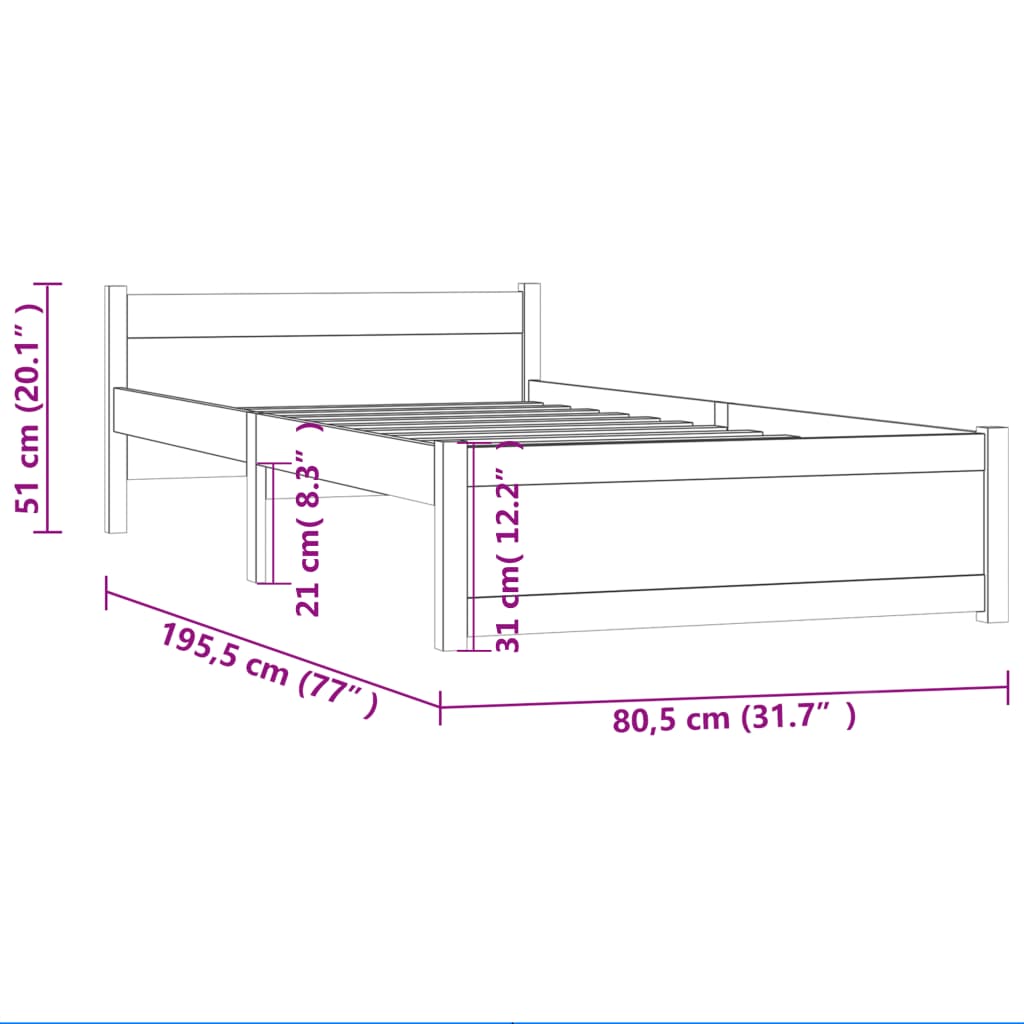 Massivholzbett 75x190 cm