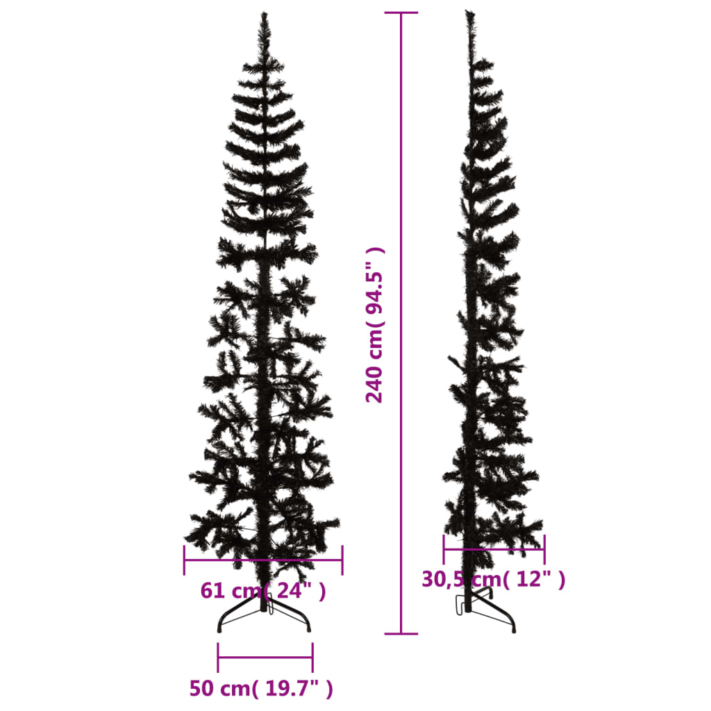 Künstlicher Halb-Weihnachtsbaum Ständer Schlank Schwarz 240 cm