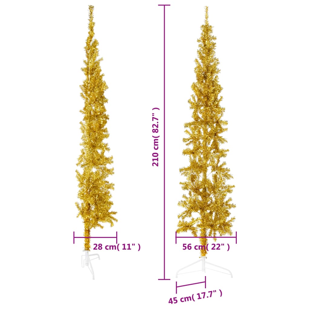 Künstlicher Halb-Weihnachtsbaum mit Ständer Schlank Gold 210 cm