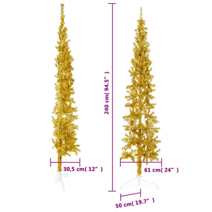 Künstlicher Halb-Weihnachtsbaum mit Ständer Schlank Gold 240 cm