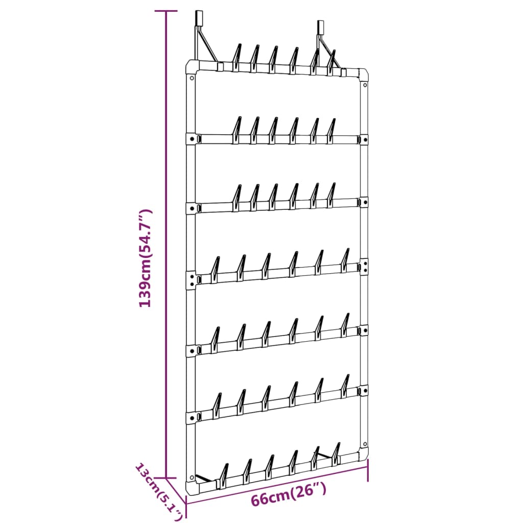 Hängender Schuhe-Organizer Silbern 66x13x139 cm