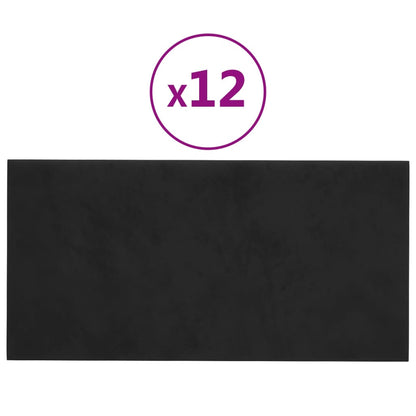 Wandpaneele 12 Stk. Schwarz 30x15 cm Samt 0,54 m²