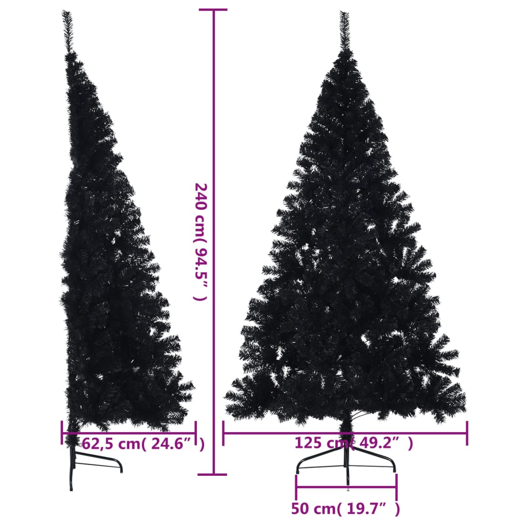 Künstlicher Halb-Weihnachtsbaum mit Ständer Schwarz 240 cm PVC