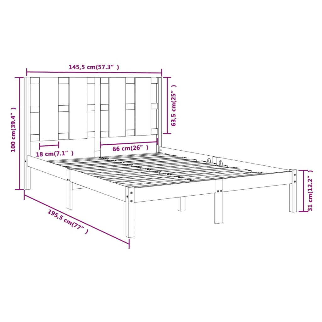 Massivholzbett ohne Matratze 140x190 cm Kiefernholz