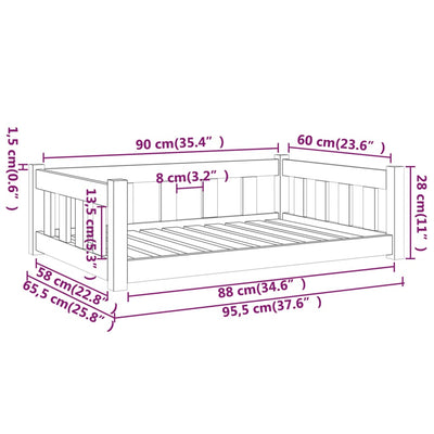 Hundebett Schwarz 95,5x65,5x28 cm Massivholz Kiefer