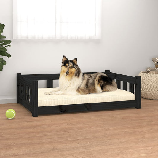 Hundebett Schwarz 95,5x65,5x28 cm Massivholz Kiefer