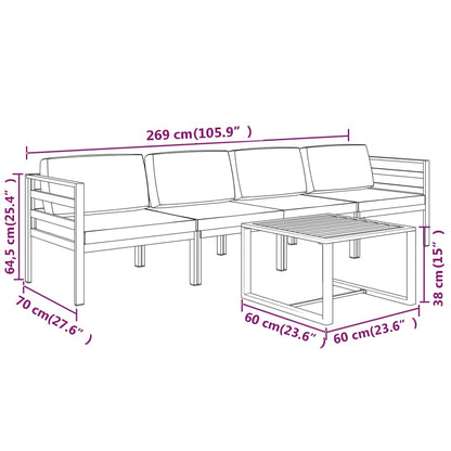 5-tlg. Garten-Lounge-Set mit Kissen Aluminium Anthrazit