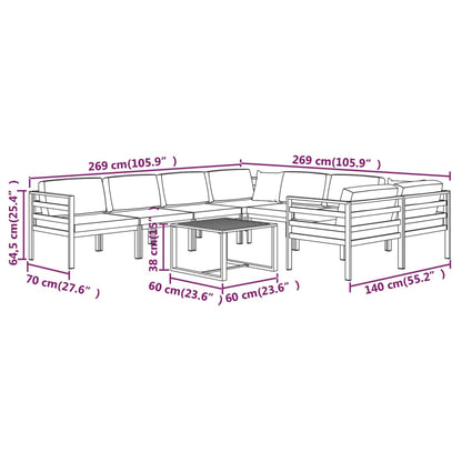 9-tlg. Garten-Lounge-Set mit Kissen Aluminium Anthrazit