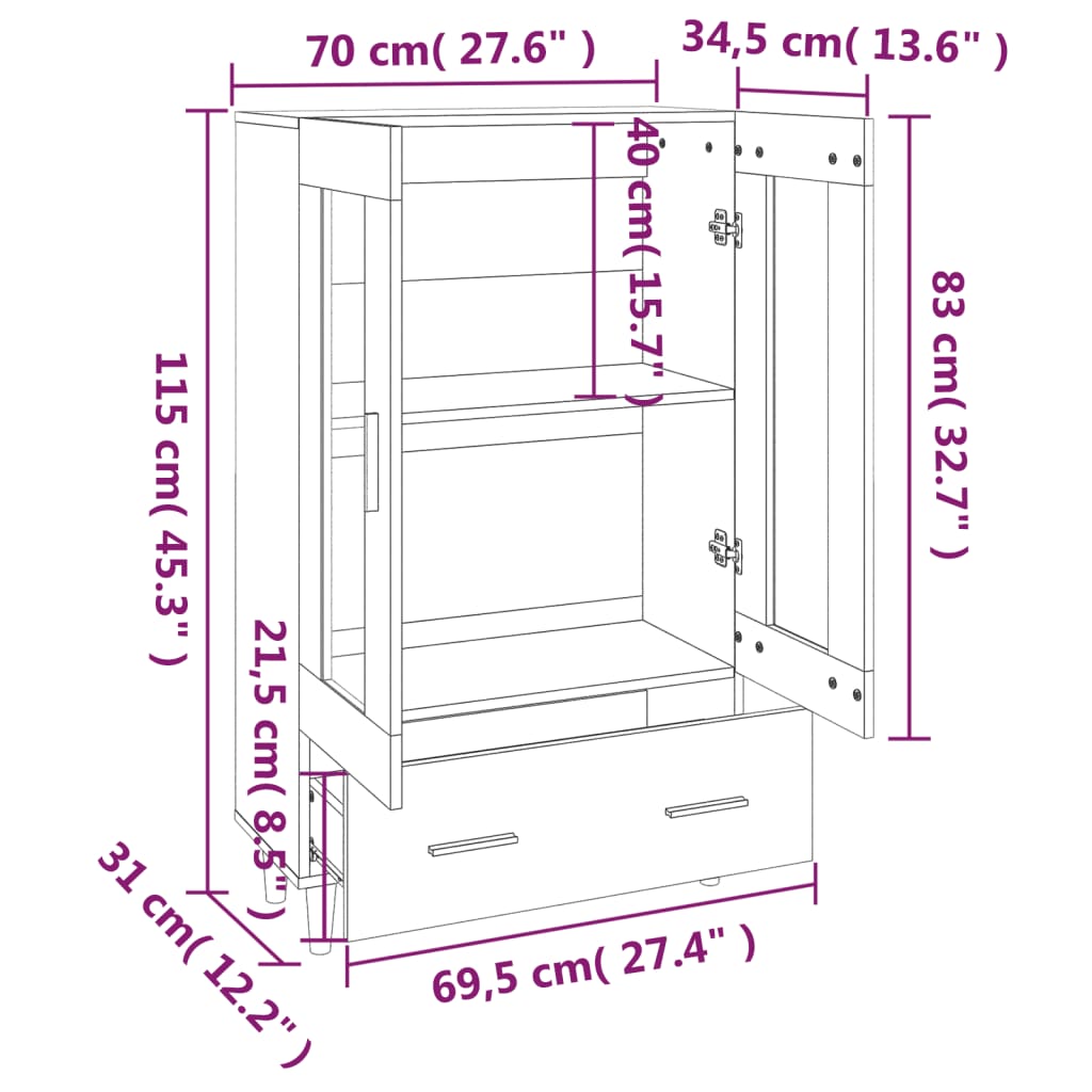 Highboard Sonoma-Eiche 70x31x115 cm Holzwerkstoff