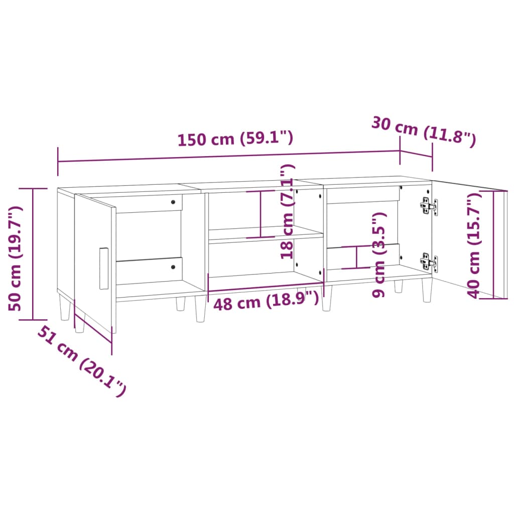 TV-Schrank Schwarz 150x30x50 cm Holzwerkstoff