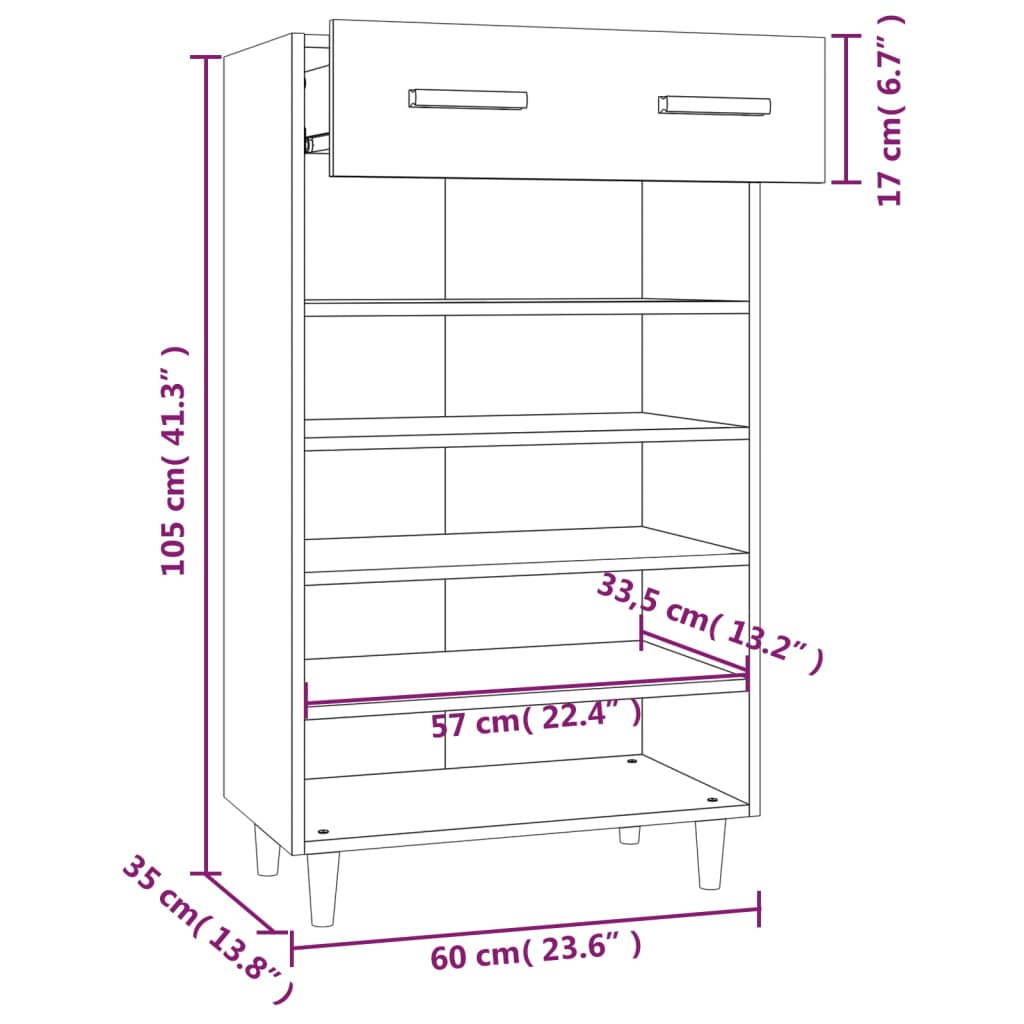 Schuhschrank Räuchereiche 60x35x105 cm Holzwerkstoff