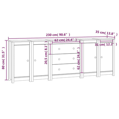 Sideboard Weiß 230x35x80 cm Massivholz Kiefer