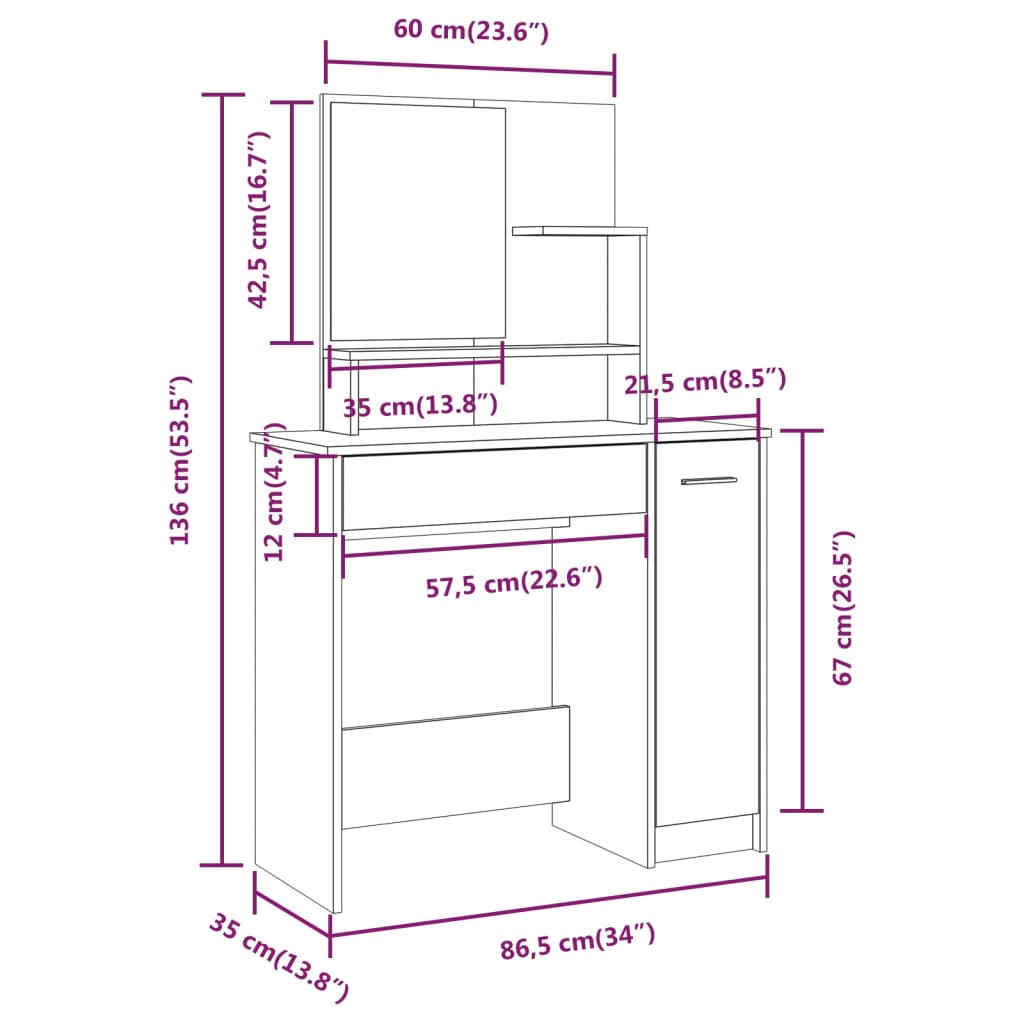 Schminktisch-Set Weiß 86,5x35x136 cm