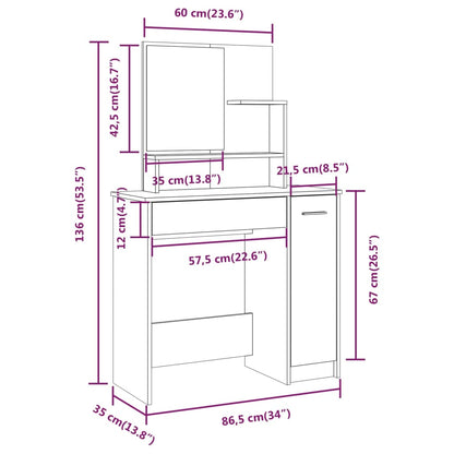 Schminktisch-Set Braun Eichen-Optik 86,5x35x136 cm