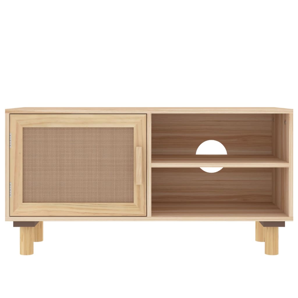 TV-Schrank Braun 80x30x40 cm Massivholz Kiefer und Natur-Rattan