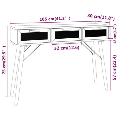 Konsolentisch Weiß 105x30x75 cm Massivholz Kiefer Natur-Rattan