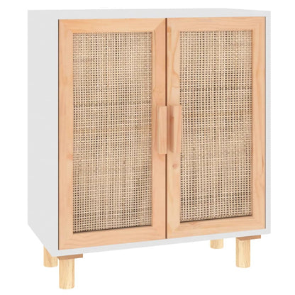 Sideboard Weiß 60x30x70 cm Massivholz Kiefer und Natur-Rattan