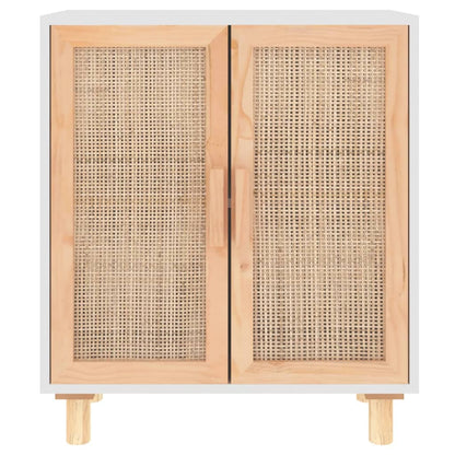 Sideboard Weiß 60x30x70 cm Massivholz Kiefer und Natur-Rattan