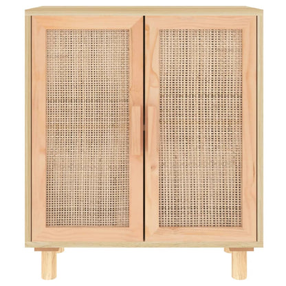 Sideboard Braun 60x30x70 cm Massivholz Kiefer und Natur-Rattan