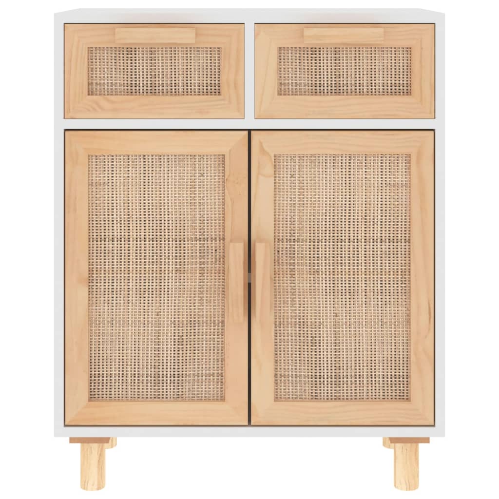 Sideboard Weiß 60x30x75 cm Massivholz Kiefer und Natur-Rattan