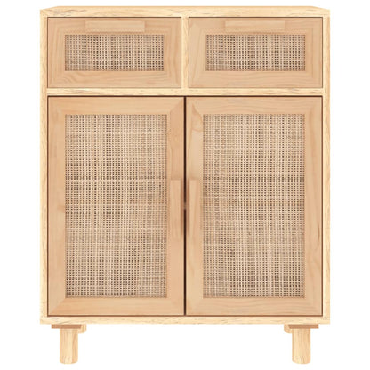 Sideboard Braun 60x30x75 cm Massivholz Kiefer und Natur-Rattan