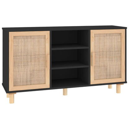 Sideboard Schwarz 105x30x60 cm Massivholz Kiefer Natur-Rattan