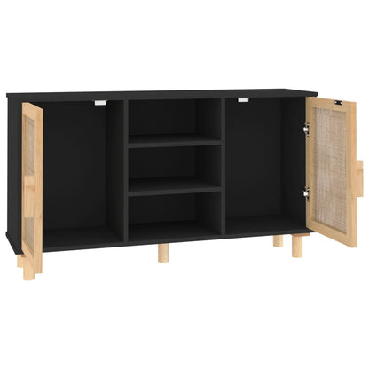 Sideboard Schwarz 105x30x60 cm Massivholz Kiefer Natur-Rattan