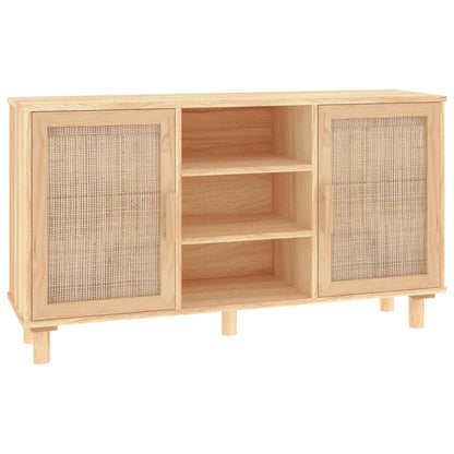 Sideboard Braun 105x30x60 cm Massivholz Kiefer und Natur-Rattan