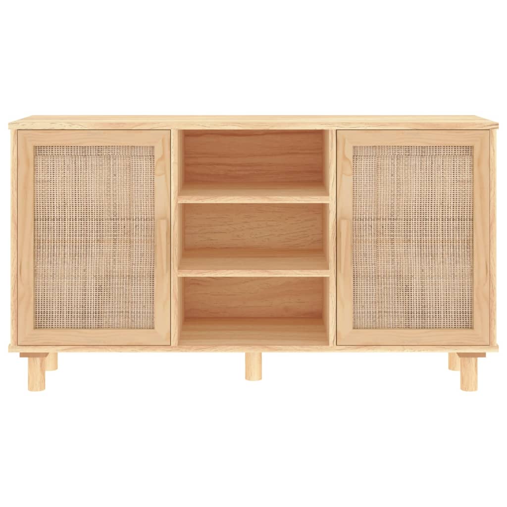 Sideboard Braun 105x30x60 cm Massivholz Kiefer und Natur-Rattan