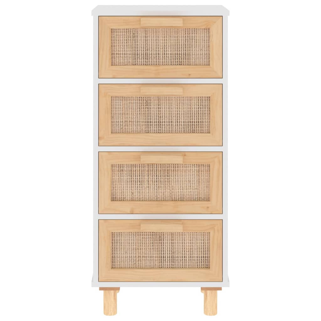 Sideboard Weiß 40x30x90 cm Massivholz Kiefer und Natur-Rattan