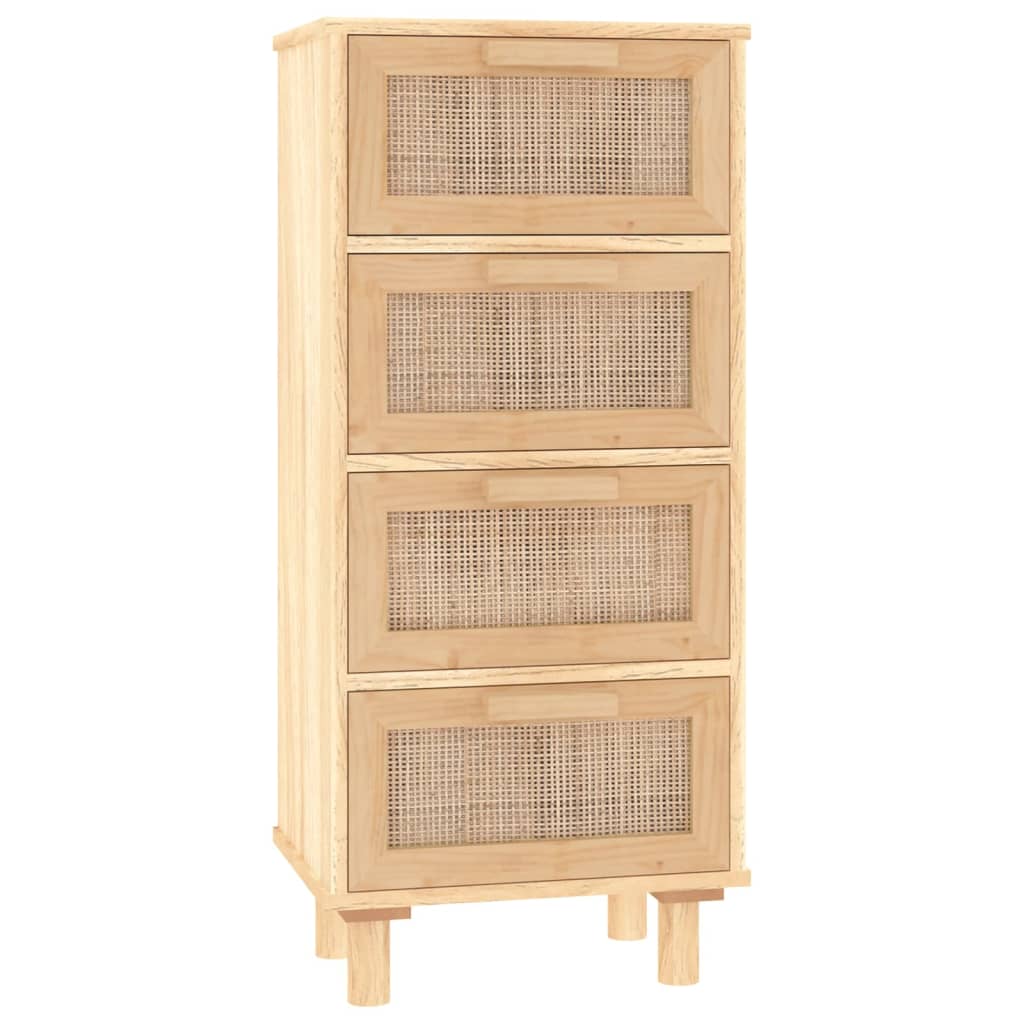 Sideboard Braun 40x30x90 cm Massivholz Kiefer und Natur-Rattan